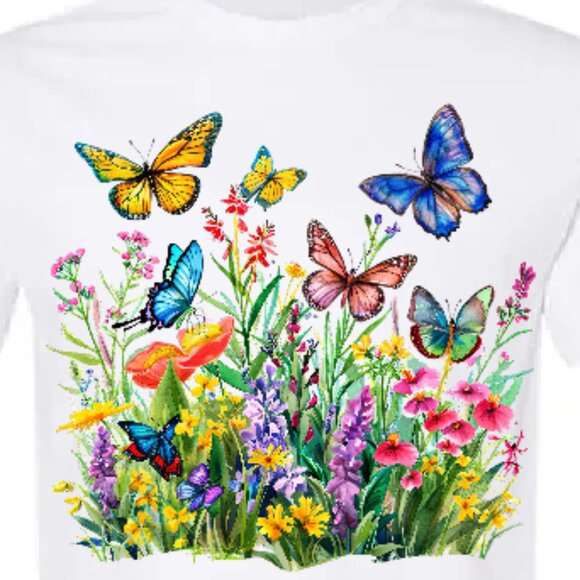 Spring Landscape With Butterflies- Graphic Tee - Picture 1 of 2